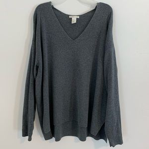 Cozy Grey Oversized Knit V-neck Sweater